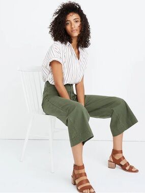 Madewell Women’s Emmett Wide-Leg Crop Pants in Palm Tree Green 25